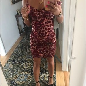 Red Sequined Off-Shoulder Dress